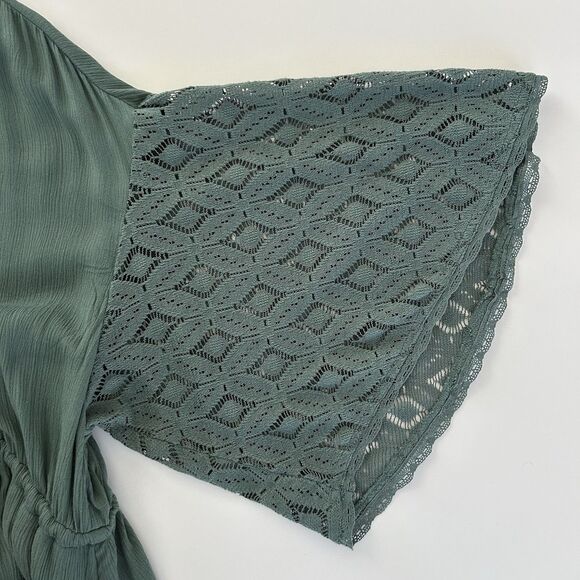 Free People Angela Jumpsuit Sz Small Wide Leg Green Boho Lace Ruffle Festival - Picture 10 of 16